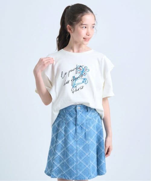 pom ponette junior / ポンポネット ジュニア Tシャツ | 【UVカット・遮熱・接触冷感】ラッフルグラフィックTシャツ（アイボリー）