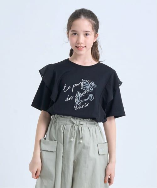pom ponette junior / ポンポネット ジュニア Tシャツ | 【UVカット・遮熱・接触冷感】ラッフルグラフィックTシャツ（黒）