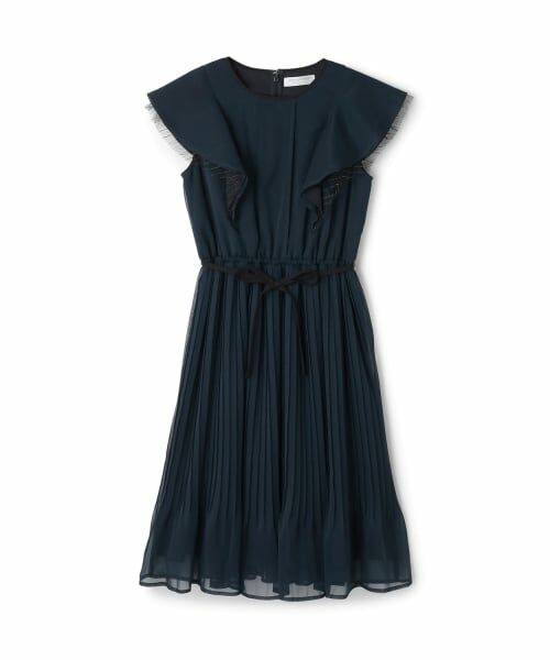 pom ponette junior / ポンポネット ジュニア ミニ丈・ひざ丈ワンピース | ラメシフォンワンピース（紺）