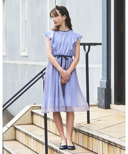 pom ponette junior / ポンポネット ジュニア ミニ丈・ひざ丈ワンピース | ラメシフォンワンピース（ライト ブルー）