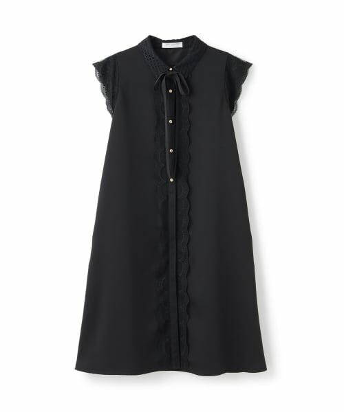 pom ponette junior / ポンポネット ジュニア ミニ丈・ひざ丈ワンピース | ジョーゼットレースワンピース（黒）