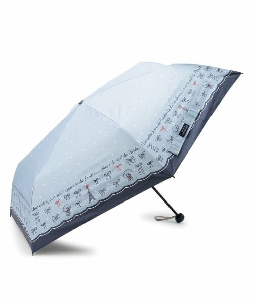 pom ponette junior / ポンポネット ジュニア 傘 | 【晴雨兼用】リボンドットPARIS柄折りたたみ傘（サックス）