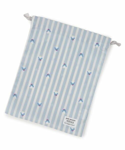 pom ponette junior / ポンポネット ジュニア ポーチ | 【撥水】総柄トラベル巾着（ライト ブルー）