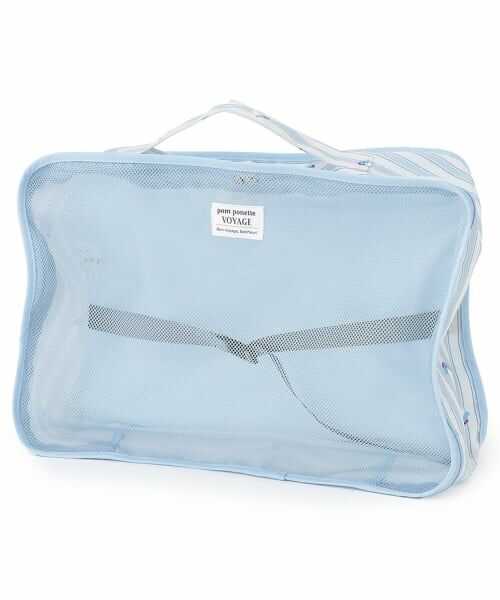 pom ponette junior / ポンポネット ジュニア ポーチ | 【撥水】総柄トラベルメッシュポーチ（ライト ブルー）