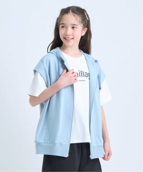 pom ponette junior / ポンポネット ジュニア パーカー | ノースリーブパーカ×【接触冷感】Tシャツセット(ライト ブルー)