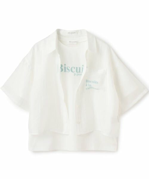pom ponette junior / ポンポネット ジュニア シャツ・ブラウス | 半袖シアーシャツ×Tシャツセット(白)