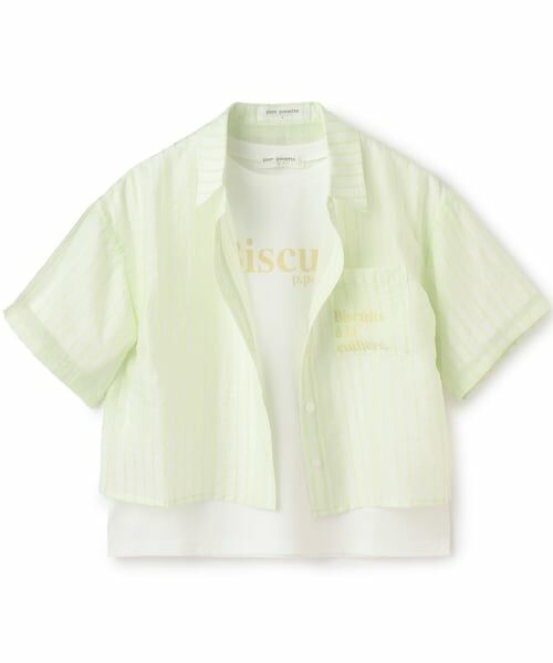 pom ponette junior / ポンポネット ジュニア シャツ・ブラウス | 半袖シアーシャツ×Tシャツセット(ライト グリーン)