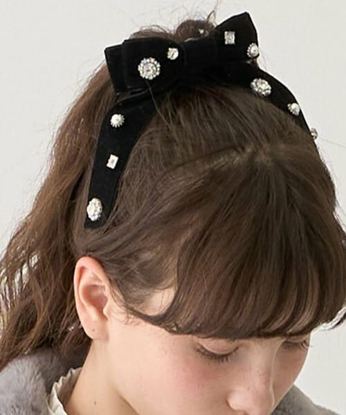 pom ponette junior / ポンポネット ジュニア ヘアピン | ビジューリボンクリップ（黒）