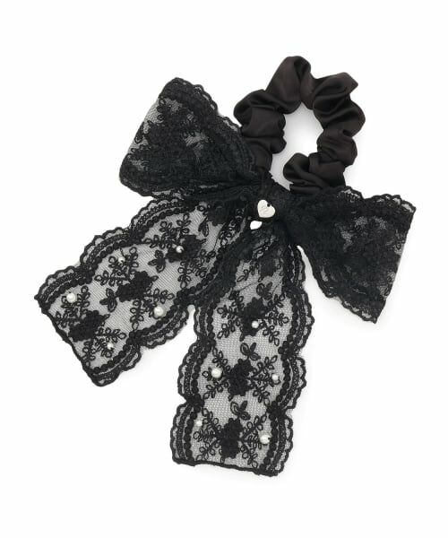 pom ponette junior / ポンポネット ジュニア ヘアゴム・シュシュ | レースリボンシュシュ（黒）