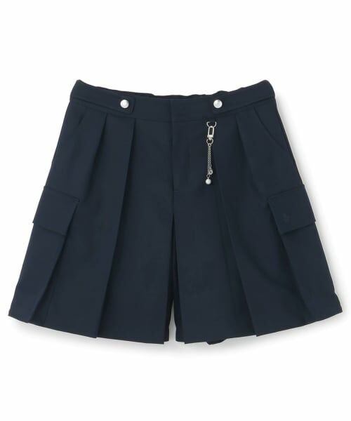 pom ponette junior / ポンポネット ジュニア ショート・ハーフ・半端丈パンツ | 【130cmあり】チャームつきカーゴキュロット(紺)