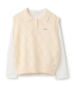 pom ponette junior / ポンポネット ジュニア ニット・セーター | 衿つきアーガイルニットベスト×Tシャツセット