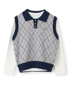 pom ponette junior / ポンポネット ジュニア ニット・セーター | 衿つきアーガイルニットベスト×Tシャツセット