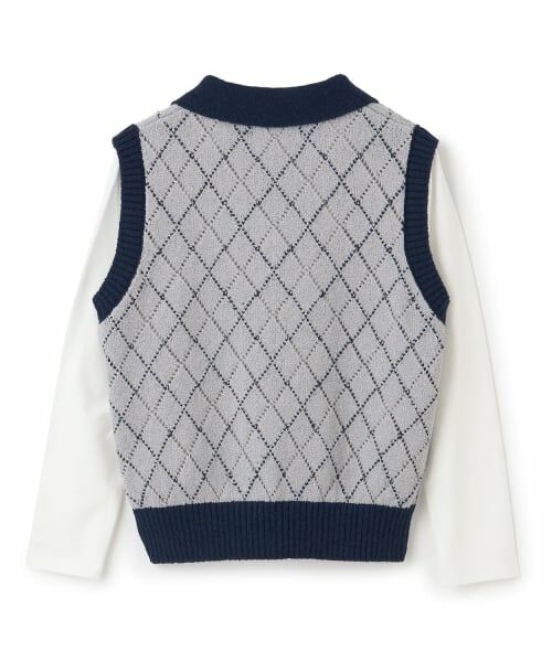 pom ponette junior / ポンポネット ジュニア ニット・セーター | 衿つきアーガイルニットベスト×Tシャツセット | 詳細1
