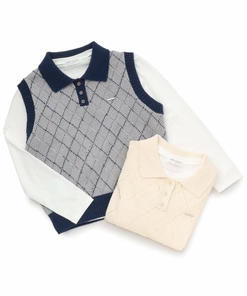 pom ponette junior / ポンポネット ジュニア ニット・セーター | 衿つきアーガイルニットベスト×Tシャツセット | 詳細12