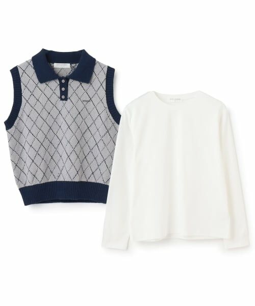 pom ponette junior / ポンポネット ジュニア ニット・セーター | 衿つきアーガイルニットベスト×Tシャツセット | 詳細2