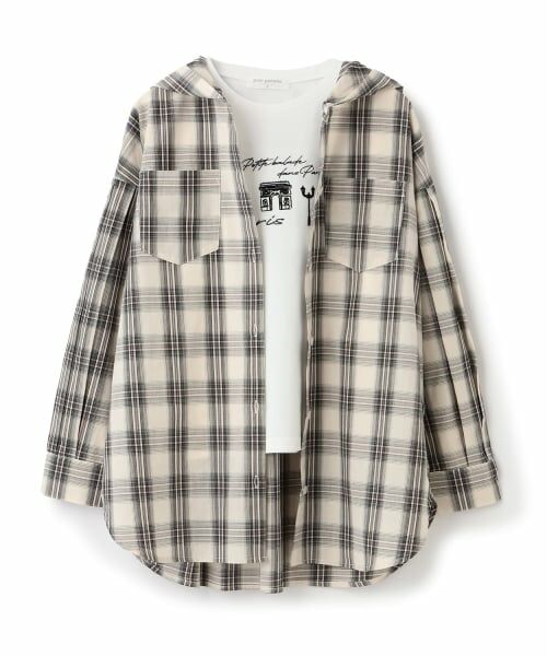 pom ponette junior / ポンポネット ジュニア シャツ・ブラウス | 【130cmあり】チェックシャツ×インナーTシャツセット(アイボリー)
