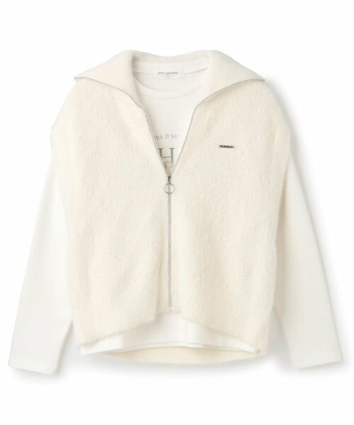 pom ponette junior / ポンポネット ジュニア ニット・セーター | 【130cmあり】【2枚セット】ジップニットベスト×Tシャツセット（白）