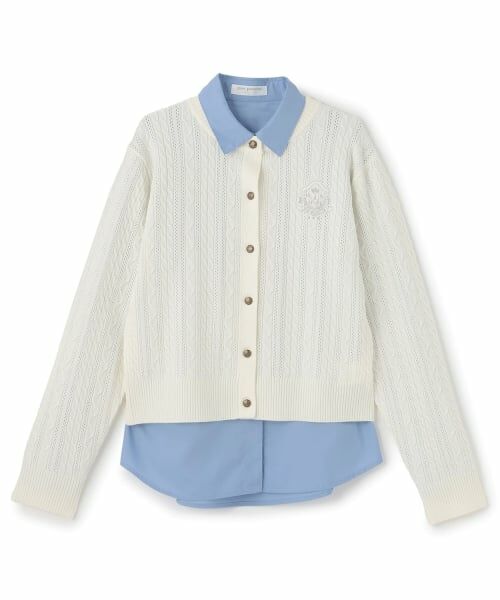pom ponette junior / ポンポネット ジュニア カーディガン・ボレロ | 【130cmあり】ニットカーディガン×シャツセット（オフ ホワイト）