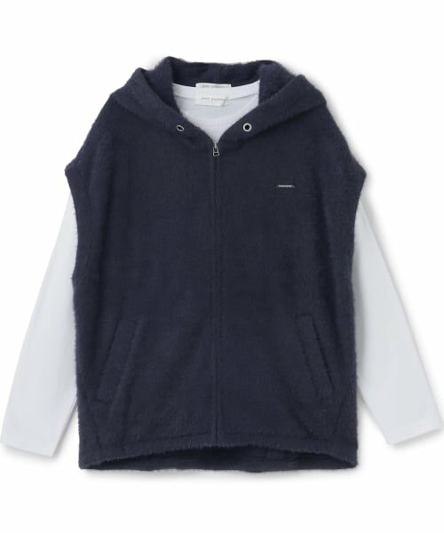 pom ponette junior / ポンポネット ジュニア パーカー | 【130cmあり】裏シャギーノースリーブパーカ×長袖Tシャツセット(紺)