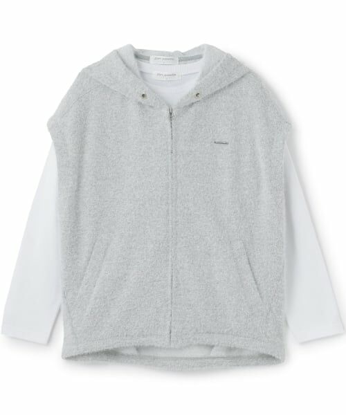 pom ponette junior / ポンポネット ジュニア パーカー | 【130cmあり】裏シャギーノースリーブパーカ×長袖Tシャツセット(トップ グレー)