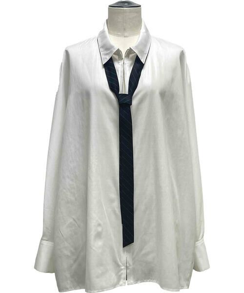 Precious Mild / プレシャスマイルド シャツ・ブラウス | 〔 +サイズ 〕 輝きの白をまとって ネクタイ付きビッグシャツ | 詳細1