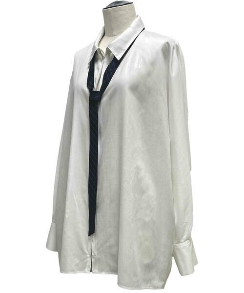 Precious Mild / プレシャスマイルド シャツ・ブラウス | 〔 +サイズ 〕 輝きの白をまとって ネクタイ付きビッグシャツ | 詳細2