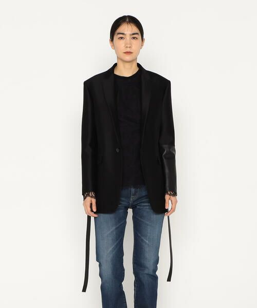 Precious Mild / プレシャスマイルド テーラードジャケット | シルクウールツイル レザーコンビネーションシングルジャケット<br> | 詳細3