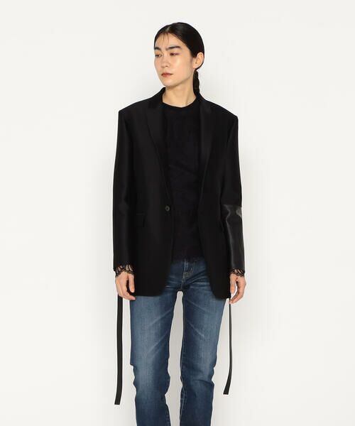 Precious Mild / プレシャスマイルド テーラードジャケット | シルクウールツイル レザーコンビネーションシングルジャケット<br> | 詳細4