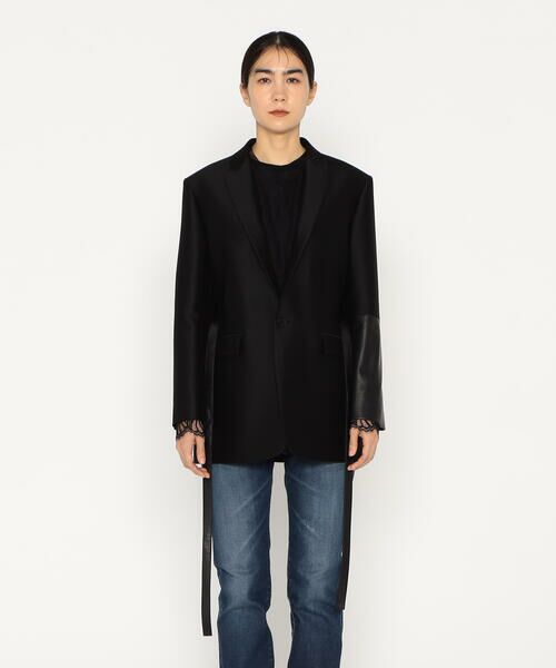 Precious Mild / プレシャスマイルド テーラードジャケット | シルクウールツイル レザーコンビネーションシングルジャケット<br> | 詳細8