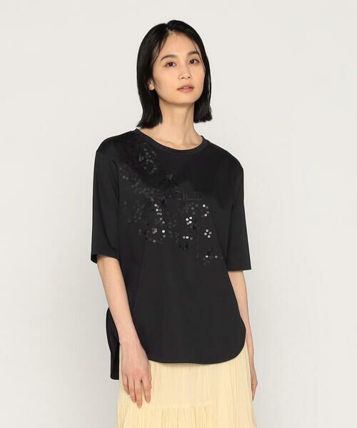 Precious Mild/プレシャスマイルド プレミアムスムース スパンコール×合皮Tシャツ 05:ブラック 9号 Precious Mild/プレシャスマイルド プレミアムスムース スパンコール×合皮Tシャツ 05:ブラック 9号