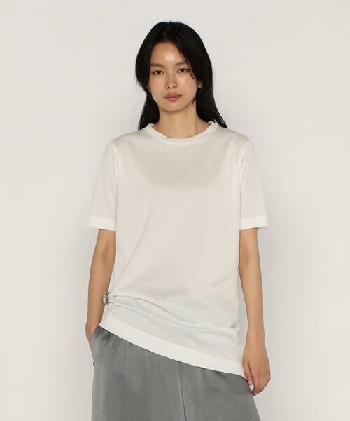 Precious Mild/プレシャスマイルド 〔 +サイズ 〕 MIMOSA ブローチ付きロングTシャツ 01:ホワイト 13号 Precious Mild/プレシャスマイルド 〔 +サイズ 〕 MIMOSA ブローチ付きロングTシャツ 01:ホワイト 13号