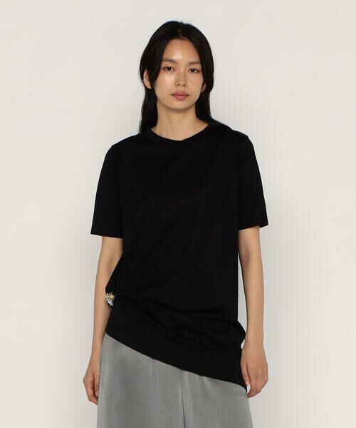 Precious Mild/プレシャスマイルド 〔 +サイズ 〕 MIMOSA ブローチ付きロングTシャツ 05:ブラック 13号 Precious Mild/プレシャスマイルド 〔 +サイズ 〕 MIMOSA ブローチ付きロングTシャツ 05:ブラック 13号