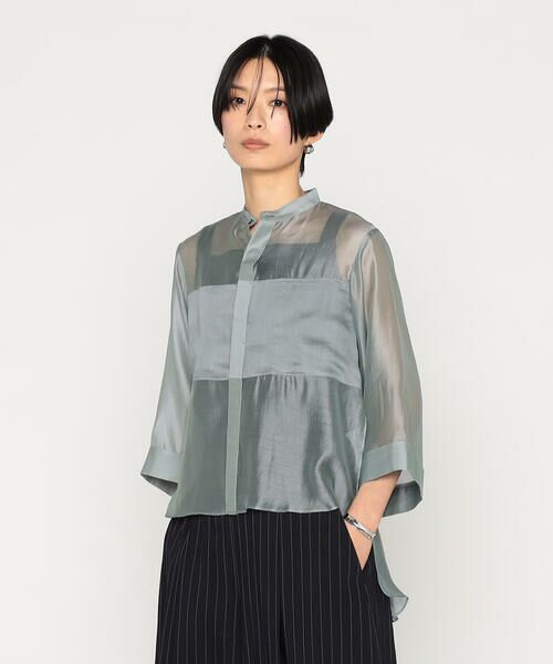 Precious Mild/プレシャスマイルド 〔 +サイズ 〕 テンセルオーガンジー シャツ 21:グリーン 13号 Precious Mild/プレシャスマイルド 〔 +サイズ 〕 テンセルオーガンジー シャツ 21:グリーン 13号