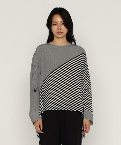 Precious Mild / プレシャスマイルド シャツ・ブラウス | パネルストライプ ノーカラーブラウス | 詳細7