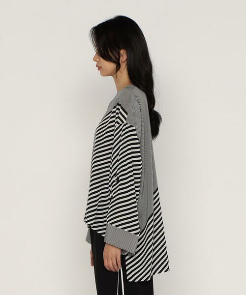 Precious Mild / プレシャスマイルド シャツ・ブラウス | パネルストライプ ノーカラーブラウス | 詳細8