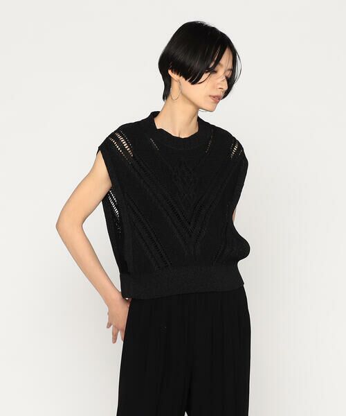 Precious Mild/プレシャスマイルド 透かしケーブル柄 ニットベスト 05:ブラック 9号 Precious Mild/プレシャスマイルド 透かしケーブル柄 ニットベスト 05:ブラック 9号