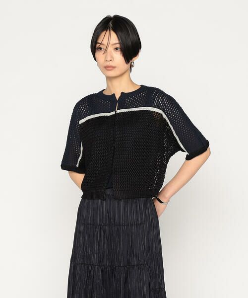 Precious Mild/プレシャスマイルド 〔 +サイズ 〕 メッシュ柄ニットボレロ 09:ネイビー 13号 Precious Mild/プレシャスマイルド 〔 +サイズ 〕 メッシュ柄ニットボレロ 09:ネイビー 13号