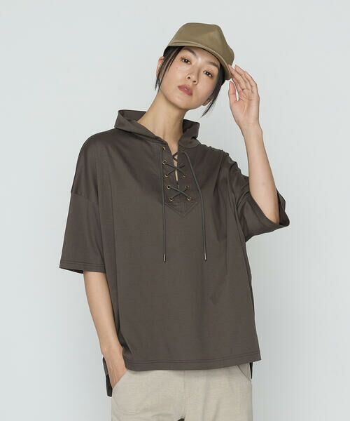 Precious Mild / プレシャスマイルド カットソー | レースアップ フーディープルオーバー（14:ブラウン）