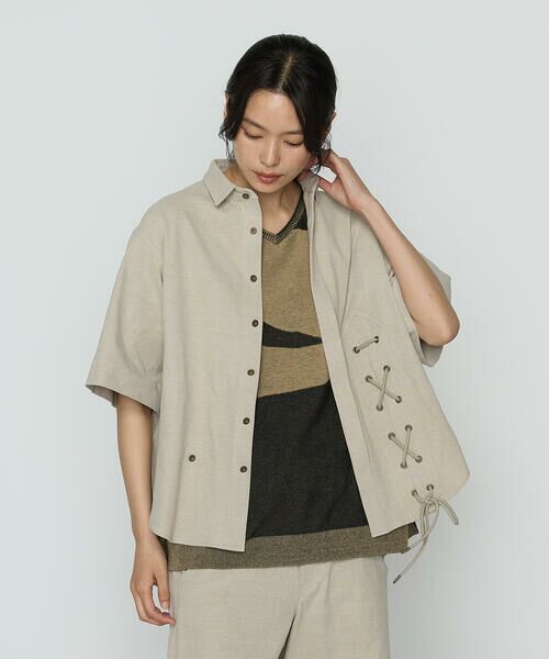 Precious Mild/プレシャスマイルド 【セットアップ対応】レースアップ半袖シャツ 15:ベージュ 9号