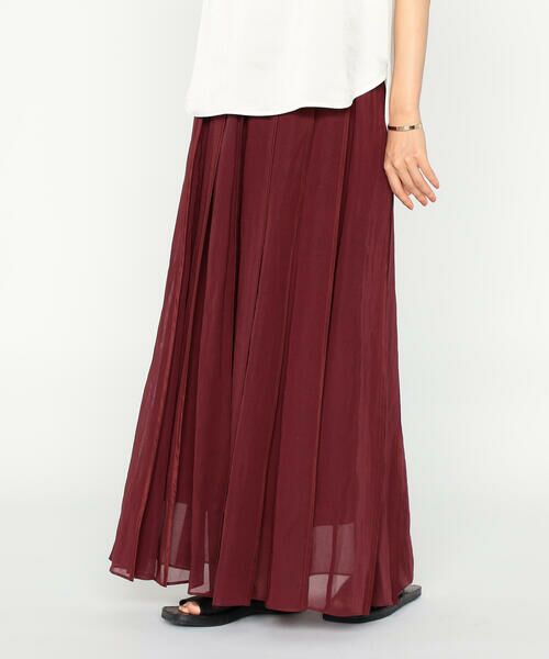 Precious Mild / プレシャスマイルド ロング・マキシ丈スカート | 100/2オーガンジー洗い加工 パイピングタックスカート(12:ボルドー)