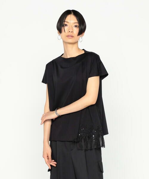 【Fforme】 QuincyウールTシャツ セール】 プレミアムスムース サイドフリンジ刺繍Tシャツ （T