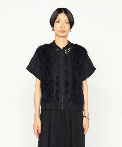 Precious Mild / プレシャスマイルド ブルゾン | 〔 +サイズ 〕 3Gメッシュ×天竺×ケーブル柄 メッシュ×ファーニットブルゾン | 詳細8