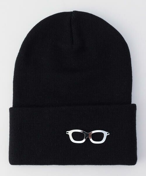 Precious Mild/プレシャスマイルド メガネプレート付 ニットキャップ 05:ブラック F
