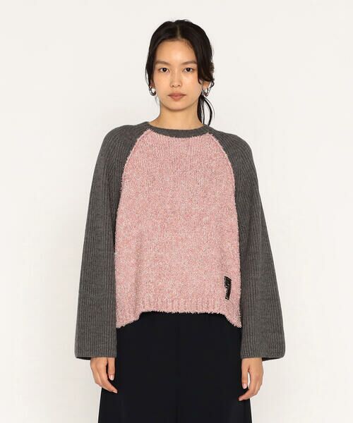 Precious Mild / プレシャスマイルド ニット・セーター | ピンクブークレ×グレーニット プルオーバー | 詳細6