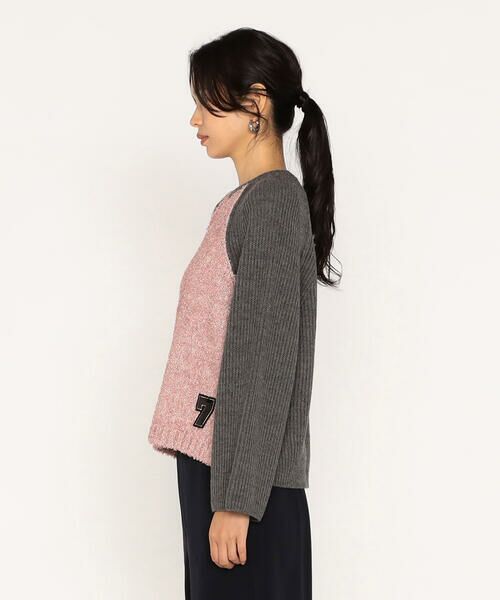 Precious Mild / プレシャスマイルド ニット・セーター | ピンクブークレ×グレーニット プルオーバー | 詳細7