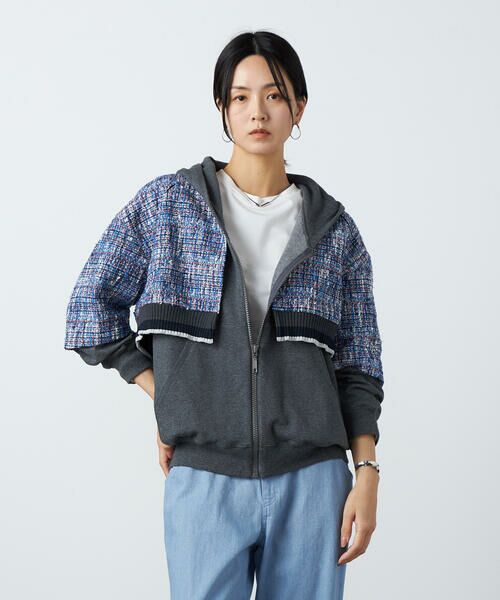 Precious Mild / プレシャスマイルド ブルゾン | ブルーツイード フードブルゾン（22:ブルー）