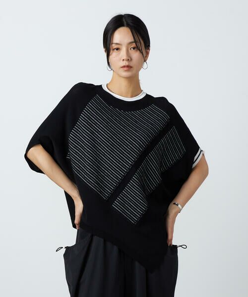Precious Mild / プレシャスマイルド ニット・セーター | 点々ストライプ ダイヤ型ニットプルオーバー（05:ブラック）