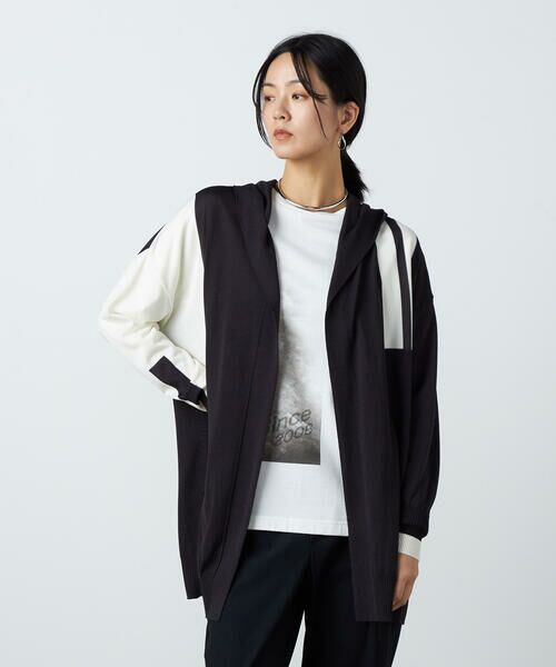 Precious Mild / プレシャスマイルド カーディガン・ボレロ | ライン入りフード付き ニットカーディガン（08:チャコール）