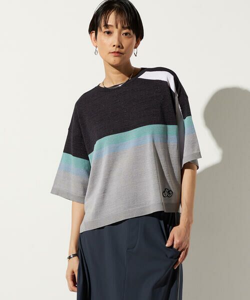 Precious Mild / プレシャスマイルド ニット・セーター | 三色ライン入り ニットプルオーバー（09:ネイビー）