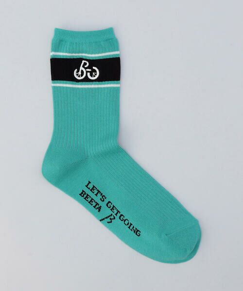 Precious Mild / プレシャスマイルド ソックス | ライン＋サイクリング刺繍 ソックス（30:ターコイズブルー）